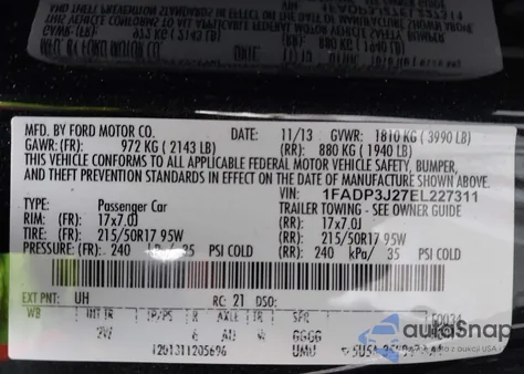 2014 Ford Focus Titanium z USA, uszkodzony, nr VIN 1FADP3J27EL227311